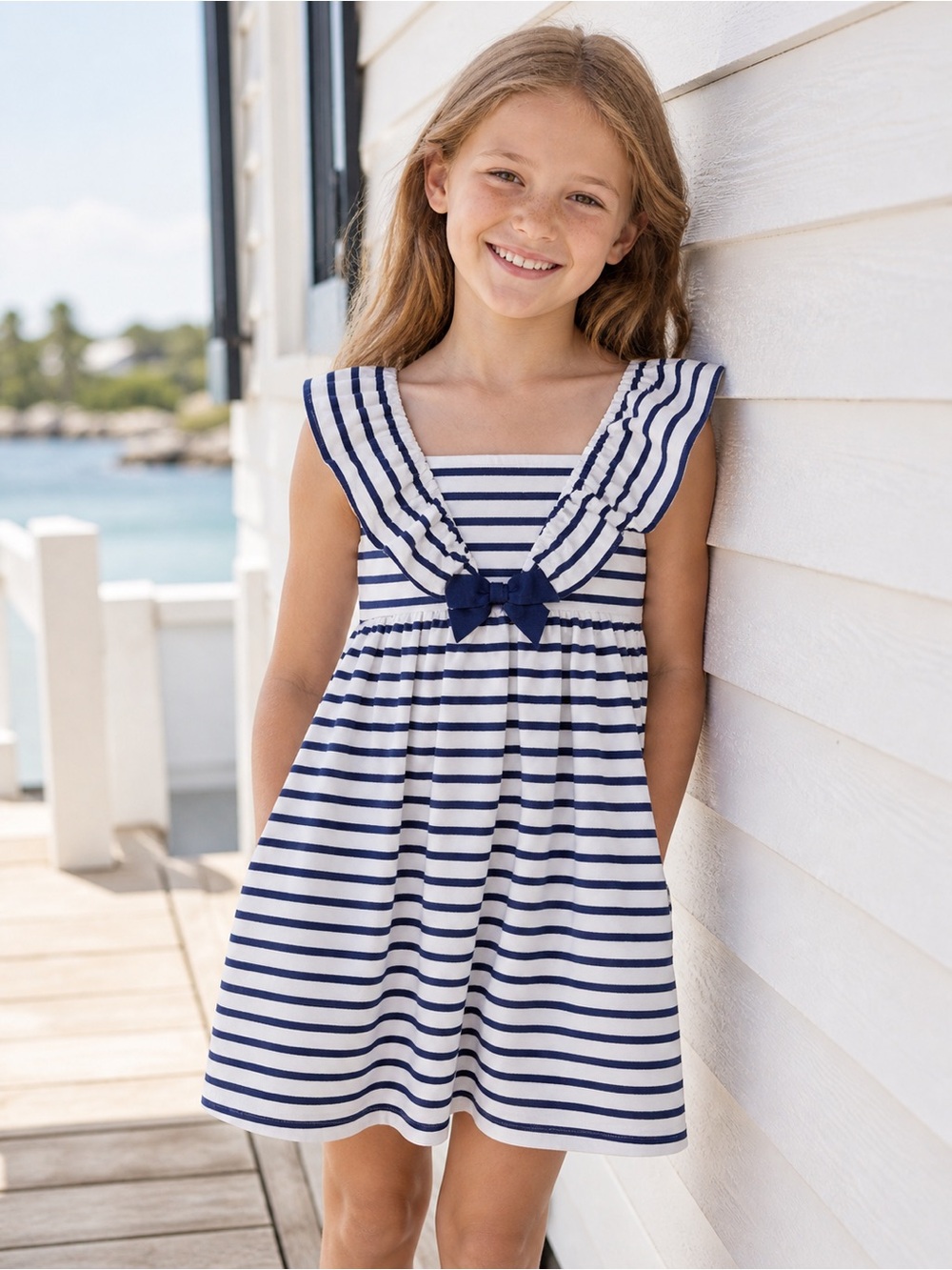 JANIE & JACK Nautical Navy Striped Ruffle Dress Girls 8